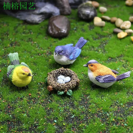 Phoebe gardening micro-landscape ornaments bird resin crafts cute simulated bird's nest gardening bonsai decorative bird eggs medium blue bird
