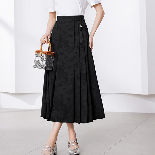 Betu Women's Summer New Style Skirt National Style Jacquard Tassel Decorative Pleated Skirt Women 2404X09 Black S