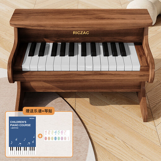 
RICZAC German wooden piano children's electronic piano beginner girls baby babies toddler boy music toy gift walnut color [wooden piano + music score sticker]