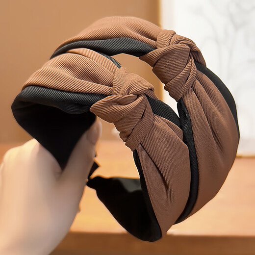 Zuoou Maillard headband for women autumn and winter retro coffee color high skull pressure hairband hairpin wide edge face small hair bundle head hole coffee color