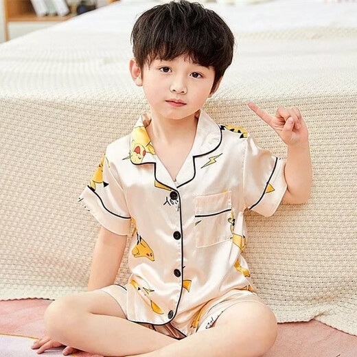 迪士尼（Disney）儿童睡衣男童冰丝短袖家居服夏季男孩初中生大童薄款套装宝宝夏装 673-皮卡丘【男】 【短套-冰丝】 170 16码【建议身高135-145cm】