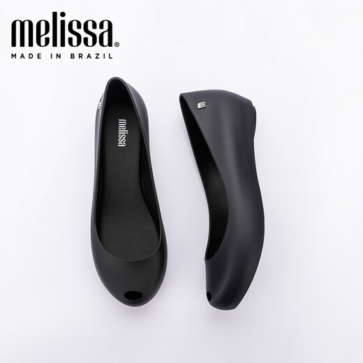 Melissa Spring and Summer Solid Color Fish Mouth Flat Sole Adult Women Single Shoes Jelly Shoes 32938 Black (01003) 36