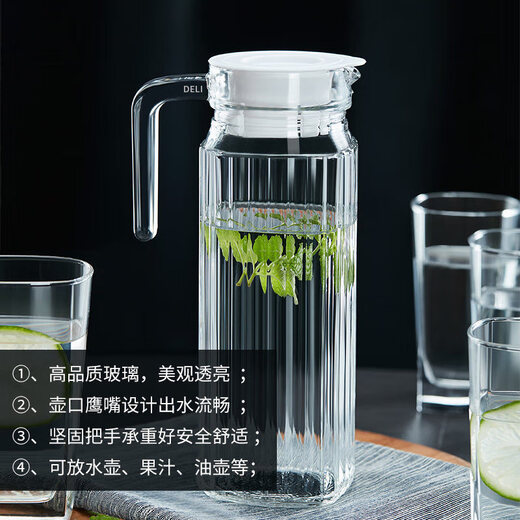 LINGCHEN cold kettle cold water cup household large-capacity high-temperature-resistant food-grade glass cold kettle drink juice jug 1.1L