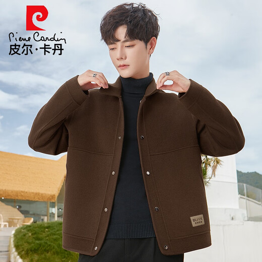 Pier Cardin casual wool wool men's jacket spring and autumn high-end short double-sided wool men's top Khaki M 170
