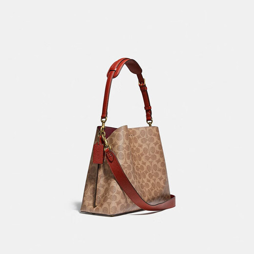 
CoaCH (COACH) Women's PVC with cowhide leather bucket bag Large lock shoulder bag Fashion Khaki with brown and red C3890B4NQ4