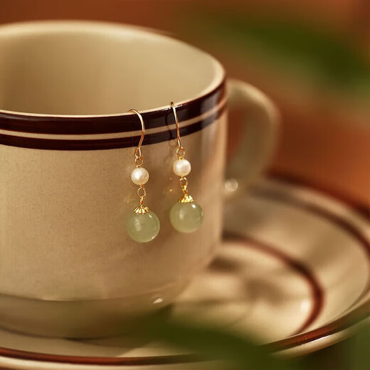 Fandizi S925 silver pearl and Hetian jade earrings, earrings, women's temperament, retro national style jade earrings, ear hooks, fashion accessories, Hetian jade earrings