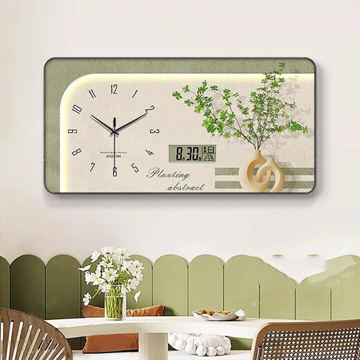 
Huaixue's new style restaurant decoration paintings, fresh green plants, living and dining room hanging paintings with clocks, perpetual calendar, dining table background wall murals, JD132.98 perpetual calendar + watches, 80*40 (suitable for restaurants about 1.2 meters) crystal picture pvc gold edge