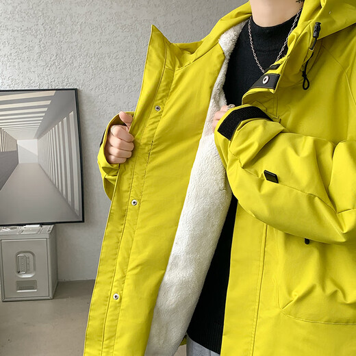 Poke Workwear Assault Cotton Clothes Men's Winter Velvet Thickened Lamb Velvet Plus Size Cotton Jackets Loose and Handsome Cotton Jackets Black Velvet Style XL 120-140Jin Jin is equal to 0.5 kg