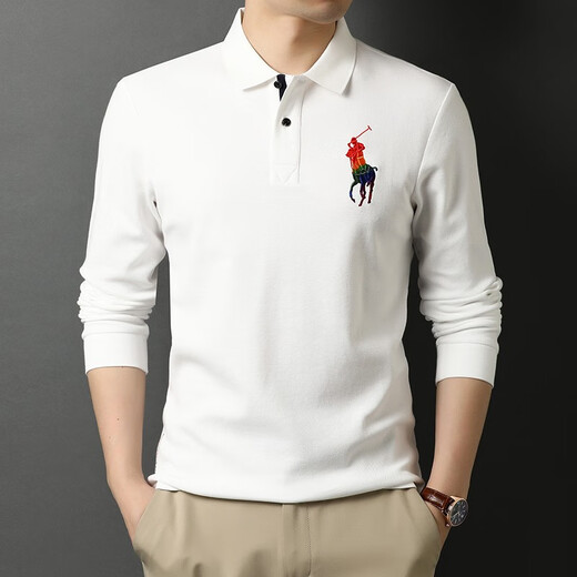 Uston Paul Pure Cotton à manches longues T-shirt Men de base brodé de revers masculin 2023 Nouveau t-shirt en vrac
