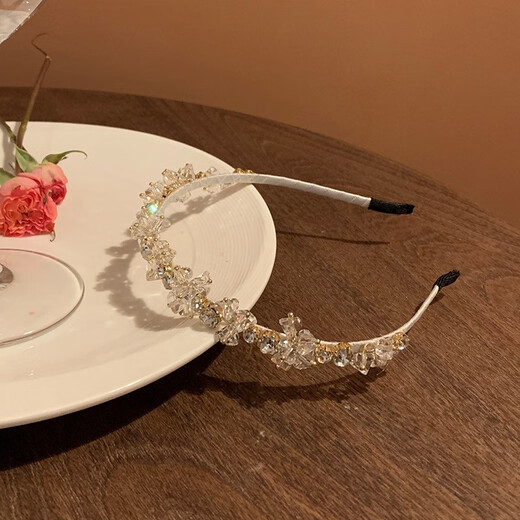 Mu Ding Ding Rhinestone Headband Metal Crystal High-end Hair Accessory French Retro New Style Headband Female Hairpin Goddess Rhinestone Headband - Transparent White