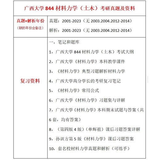 Guangxi University 844 Material Mechanics (Civil Engineering) Real Questions and Analysis Other Review Materials