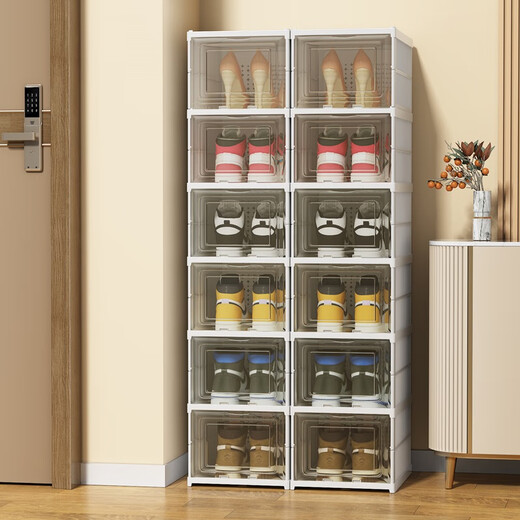Anya shoe box installation-free shoe cabinet shoe rack door foldable storage household dust-proof plastic cabinet installation-free - white single row 6 pieces Anya shoe box installation-free shoe cabinet shoe rack door foldable storage household dust-proof plastic cabinet installation-free - white single row 6 pieces