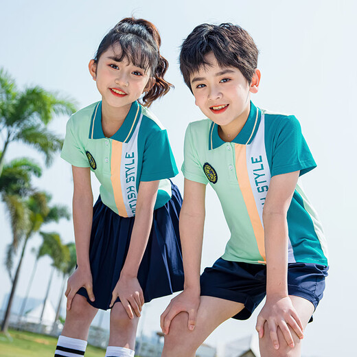 Shuttlecock Feifei Primary School Uniform Set Herbst Klassen Uniform dreiteilige Set der ersten Klasse für Kindersportbesprechungen Kindergarten Garten Kleidung Frühling und Herbst Kleidung Jungen 9196 Sommer Kurzarm + Shorts 170 cm