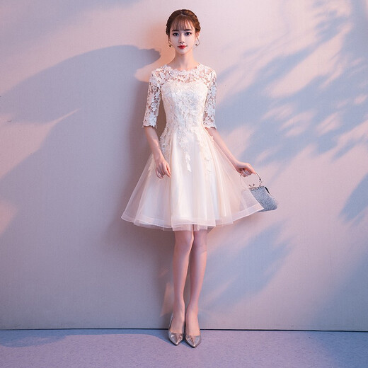 Seidler French small evening dress for women's banquet 2025 new slim evening dress fairy fantasy bridesmaid dress champagne color M