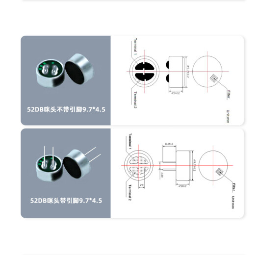 
Huijun Midhead 6*2.2 6*5 7*9 4.5*9 Capacitive electret microphone 52DB pickup with pins 52DB pickup without pins 9767 5