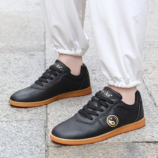 Harroman Tai Chi shoes new soft leather lightweight breathable non-slip beef tendon soles men and women morning exercises and performing martial arts Tai Chi sports shoes 9789 black 36