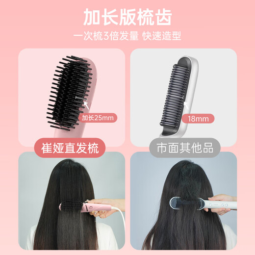 Cui Ya hair straightening comb negative ion quick heating styling comb 4 rows of encrypted comb teeth 200 million negative ions for quick styling without damaging hair Lazy hair straightening T601 pink 520 birthday gift
