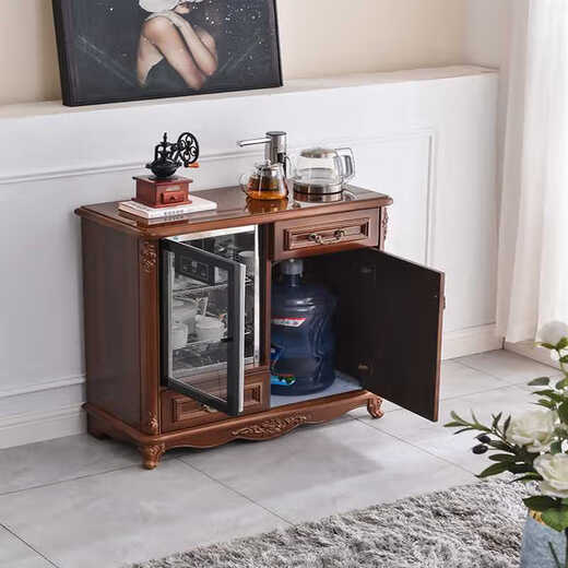 He Jiangong Tea Bar Machine Integrated Cabinet European Tea Cabinet European Solid Wood Tea Bar Machine Home Fully Automatic American Intelligent New CZZ9905/with Disinfection-Red Brown Solid Wood Three-door Style Ice Heat