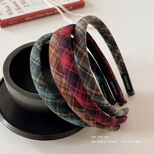 Morning Star College Style Pattern Headband Women's Headband Versatile Retro Style Outer Hair Card Fabric Pressed Hair Thin Headband Hair Accessory Blue Plaid