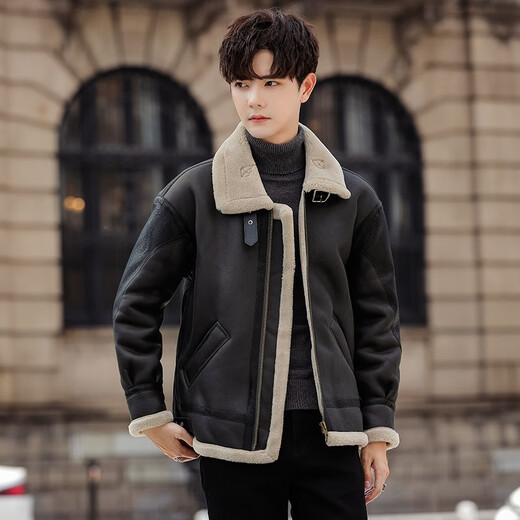 Универсальная мужская зимняя куртка Mr. Guan's с мехом, свободная мотоциклетная кожаная куртка из замши из овечьей шерсти плюс бархатная зимняя теплая теплая куртка Nike 918 коричневого цвета 2XL