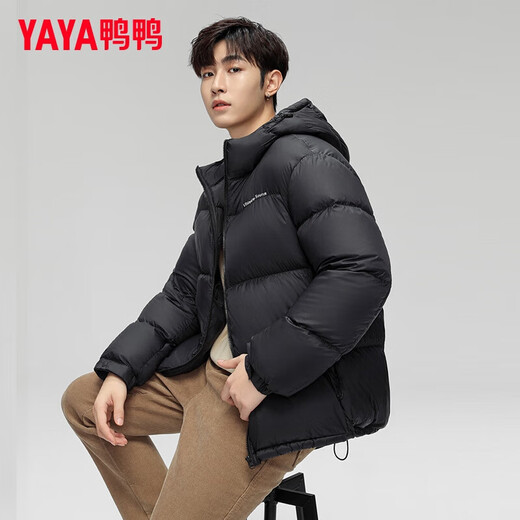 鸭鸭（YAYA）羽绒服男短款2024冬季新款加厚潮流面包服休闲百搭外套 黑色 XL (180)