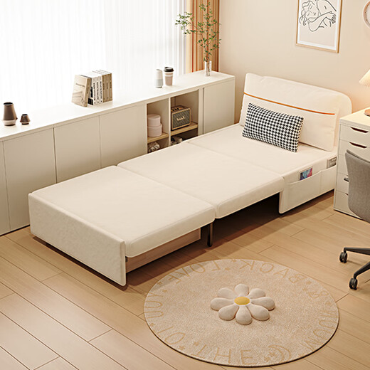 Jinyou single dual-purpose folding sofa bed balcony study room 1 meter wide furniture sofa bed dual-purpose technology velvet-cream white 0.85 meters high-quality sponge style [no storage]