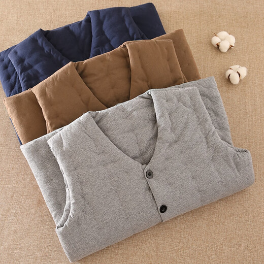 Mukis pure cotton vest for men, grandpa and dad, elders thickened warm vest, middle-aged and elderly cotton vest vest for inner wear in winter, navy blue XXL (recommended 163-175cm/125-140Jin Jin is equal to 0.5kg)