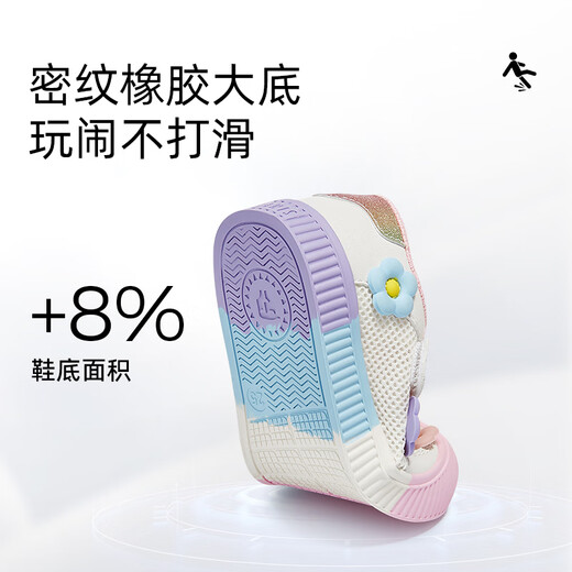泰兰尼斯春夏幼儿园室内鞋女童可爱软底透气板鞋 白/彩 26码