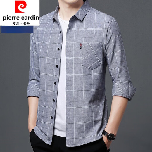 Pier Cardin Pure Cotton Komfortable langärmeliges Hemd Herren Frühling und Herbst mittleren Alters und ältere Männer kariertes loses lockeres, großer Baumwoll-Hemdjacke 6626 grüner dünner Stil 170/l empfohlen 115-135jin [Jin gleich 0,5 kg]