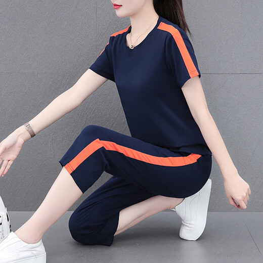 
NY-EMMA sports suit for women short-sleeved summer thin high-end stylish small casual and fashionable running suit two-piece set 683 green (crop pants set) XL (recommended 110-125 Jin [Jin equals 0.5 kg])