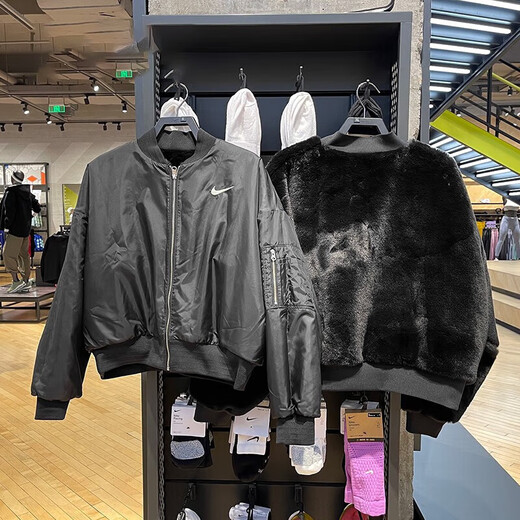 耐克（NIKE）外套女装秋冬新款运动服加厚保暖环保皮草上衣夹克FB8693-838 FB8693-010黑色双面穿 S