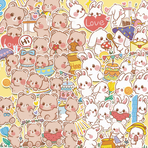 
100 pictures without repeating Korean version of cute rabbit bear stickers little bear rabbit girl heart INS cartoon decorative stickers Monkey Dafu collection 100 pictures TZ13803