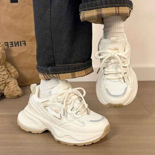 
Huili women's shoes thick-soled dad shoes women's breathable versatile trendy shoes retro casual shoes J841Z beige 39