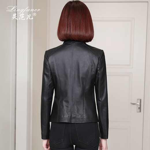 Lingfaner Haining genuine leather jacket for women spring new motorcycle slim sheepskin small jacket short style black 2XL