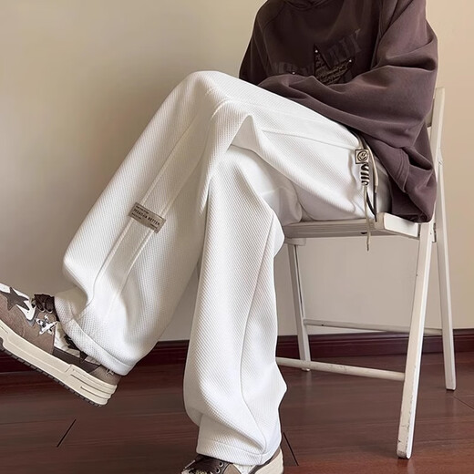 Geslandi Casual Pants Men's Spring, Autumn and Winter New Straight Drape Young Men's Loose Large Size Wide Leg Sports Guard Long Pants Men's White Velvet XL (125-150Jin Jin is equal to 0.5kg)