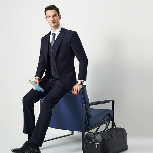 Shanshan Suit Men's Four Seasons Business Casual Suit Jacket Slim Groom Wedding Dress Solid Color Formal Suit Suit Navy (No Vest) XL 180/96A(50)