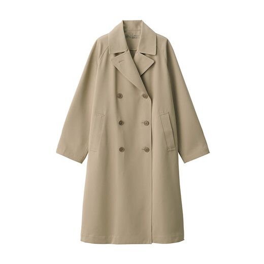 Muji (Muji) Style des femmes, pas facile d'obtenir de l'eau, un manteau à double boutonnage, une veste de ventre, l'automne de mi-longueur, Beige M 160 / 84a