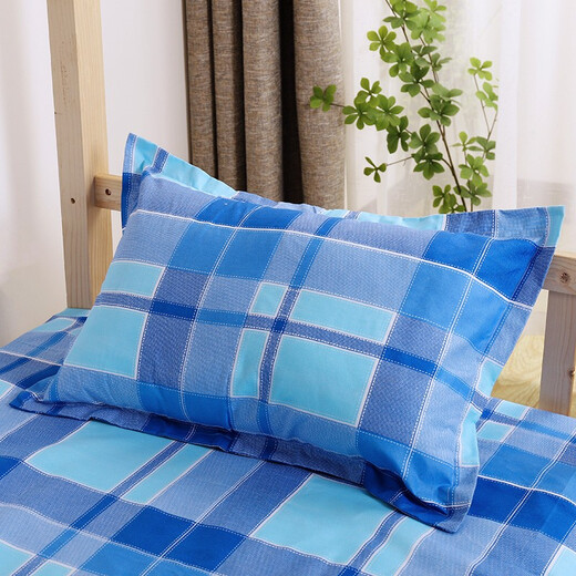 Liu Yi Dormitory Single Pillowcase One Pack Single Envelope Pillowcase One Student Dormitory Male Simple Home Pillow Blue Green Check 40*60cm