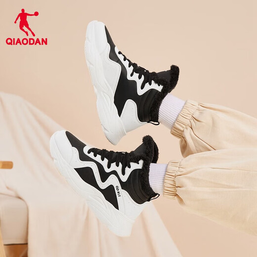 Jordan QIAODAN women's shoes sneakers leather casual shoes winter plus velvet dad's shoes high top cotton shoes warm