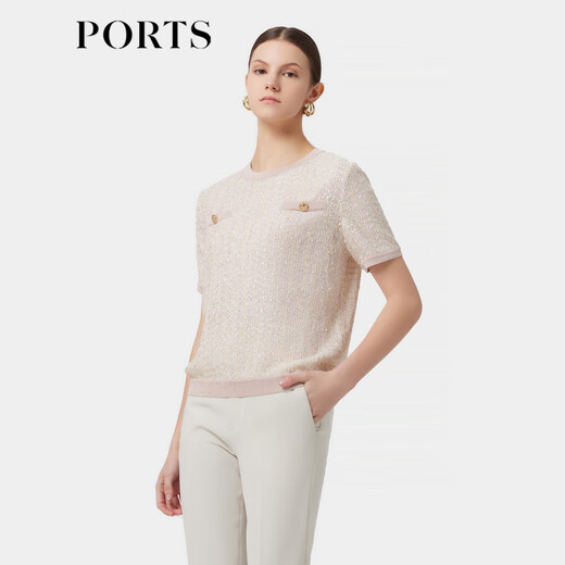 Ports printemps nouveaux bijoux de poitrine féminine embelli tricot à manches courtes courte alp8k701rxx008 eau vanille jaune l