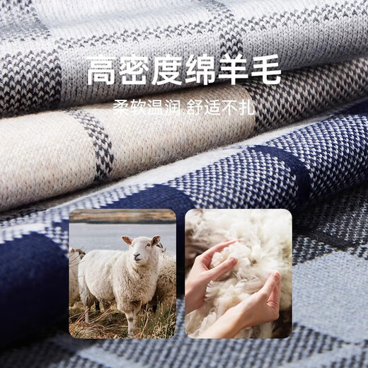 CheekKiss Men's Scarf Men's Winter Wool Thick Warmth British Style Couple Scarf as a High-end Gift for Boyfriend Plaid Light Gray [Ghostwritten Greeting Cards - Fast Delivery]