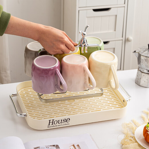 Xiderun Light Luxury Water Cup Tray Housewarming Cup Set High-end Living Room Home Coffee Table High-Value Ceramic Water Set Gradient Six Colors Water Cup Set + Tray + Cup Holder