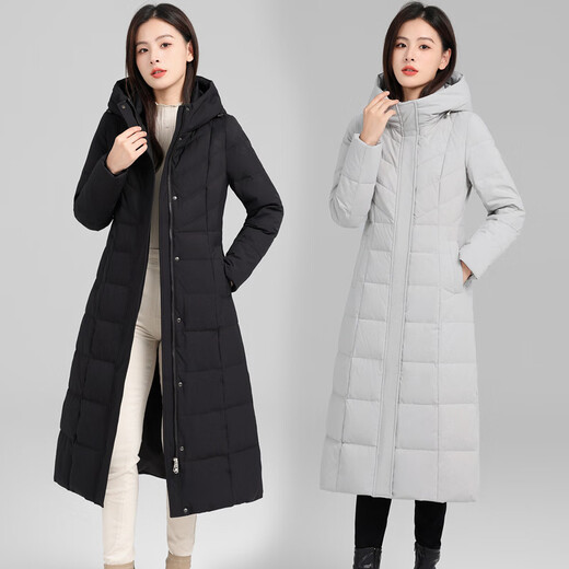 娂娂羽绒服女长款过膝冬季加厚长款2024新款修身时尚白鸭绒妈妈外套 [高端正版服+米灰色]9896 M 建议90-105斤