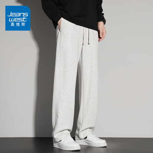 Jeanswest casual sweatpants men's 2025 summer new loose straight wide-leg pants American fashion brand sports long pants 0357 light gray XL