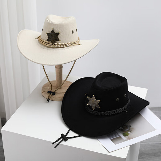 XiuSiLu American Western Cowboy Hat Arthur Western Cowboy Retro Hat Men's Horseback Riding Travel Fishing Cover Pentagram Cowboy Hat Off-White Pentagram Cowboy M(56-58cm)