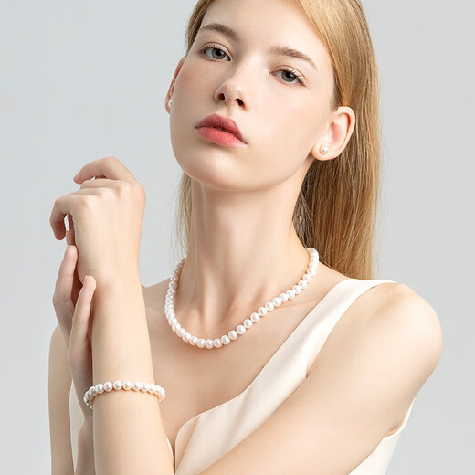 GiO Jewelry Natural Freshwater Pearl Bracelet 925 Silver Jili White Bracelet Birthday Gift for Wife and Mom Jili White Pearl 7-8mm