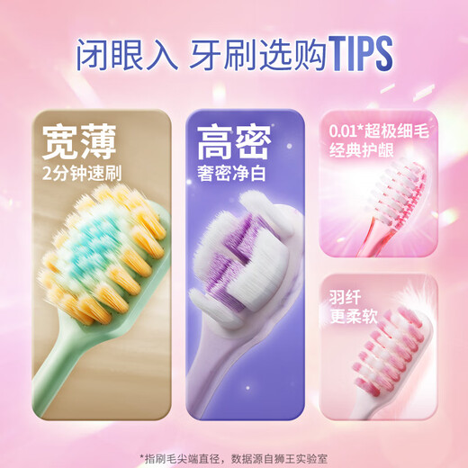 狮王（Lion）细齿洁0.01晶彩牙刷2支软毛小巧刷头细致护龈呵护口腔家庭装