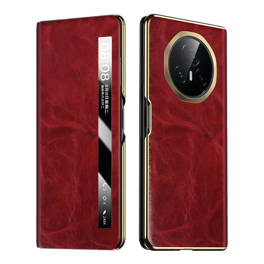 IM-CHEN Oil Wax丨Strong Magnetic Smart Flip Cover Suitable for Honor magic v3 mobile phone case Honor magic v3 folding screen protective cover Ultra-thin anti-fall business-red