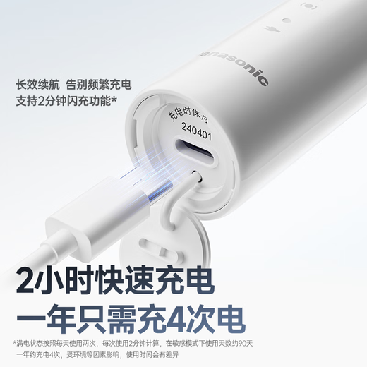 松下（Panasonic）电动牙刷磁悬浮马达抗菌多效刷头成人学生儿童牙刷情侣款送女友送男友生日七夕情人节礼物DC031紫
