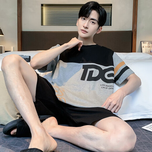 Un pijama de hombres yuxiao en verano en el estilo de algodón puro de manga corta de algodón delgado más grasa más 300 Jin [Jin equivale a 0.5 kg] en verano, las personas gordas pueden usar ropa casera para hombres afuera de 1343 3xl para hombres (185 cm de peso recomendado 180-210)